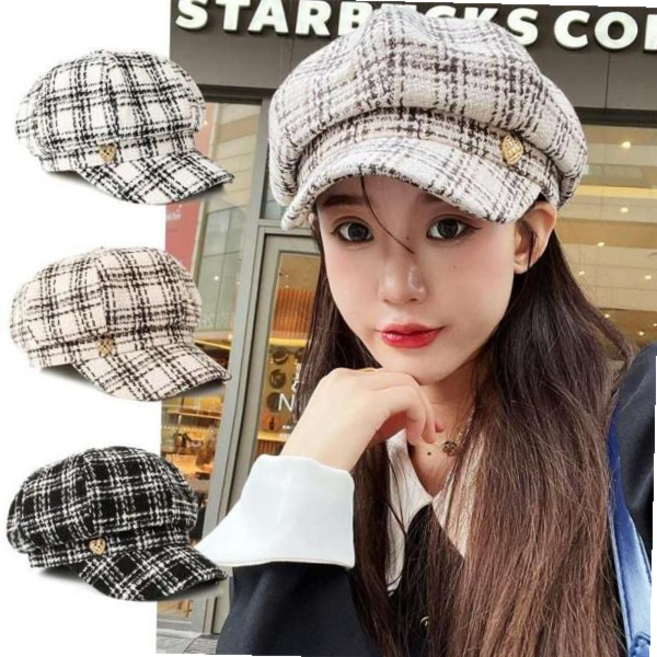 베레모 체크 하트포인트 편한 뉴스보이캡