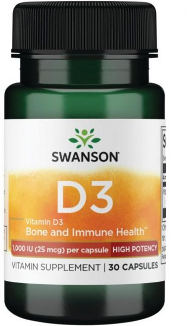 스완슨 비타민 D-3 1000 Iu (25 mcg) 30캡슐, 1, 1개, 30정