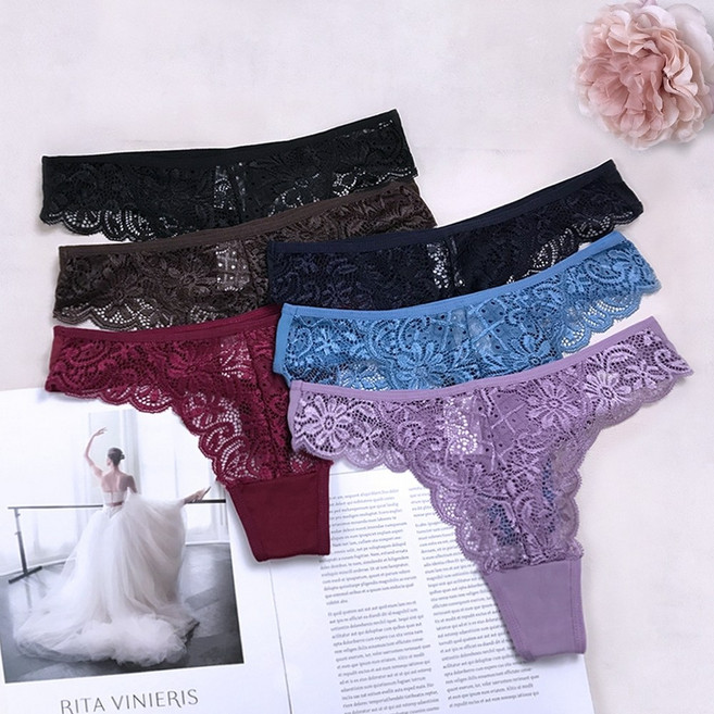 牛奶絲絨蕾絲花邊丁字褲 貨號5098, 單件隨機不挑色