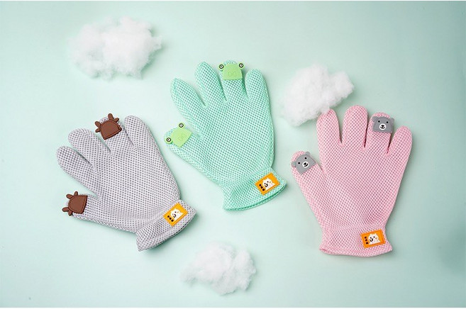 허차허차 강아지 고양이 브러쉬 장갑 1개, 연두 개구리