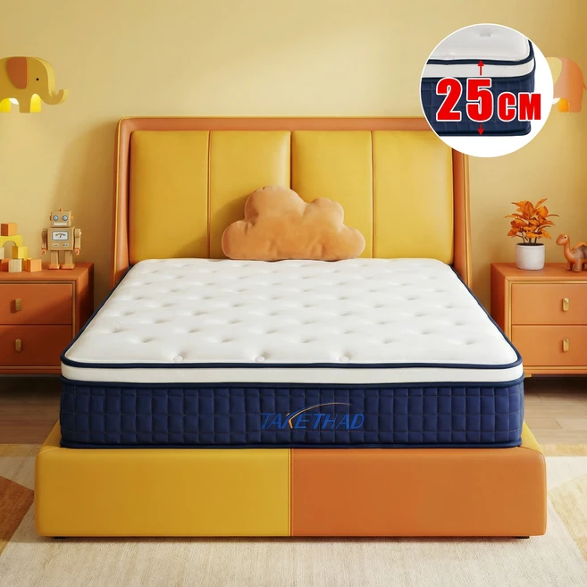 TAKETHAD 침대 매트리스 포켓스프링 싱글 바닥, 파란색 흰색, 25cm, 중간 단단함 - 쿠팡