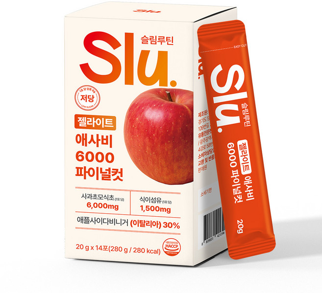 슬림루틴 슬루 젤라이트 애사비 젤리 스틱 애플 사이다 비니거 6000mg, 1박스, 280g