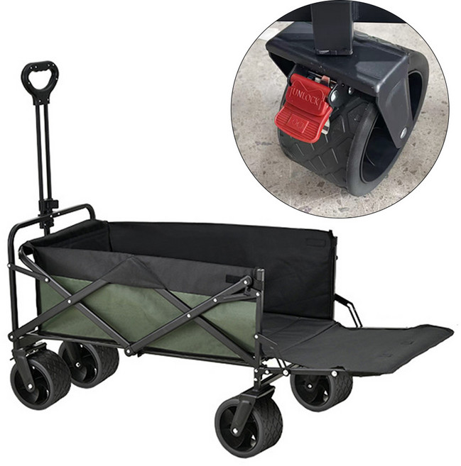 캠핑 웨건 무소음 광폭타이어 10cm 원터치 접이식 뒷문개방 확장형 왜건 특대형, 1개, 혼합색상(블랙카키)