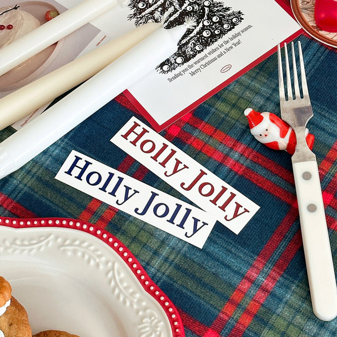 이이공브이샵 Holly Jolly 홀리졸리 테이퍼캔들 양초 스티커 1+1 증정, 레드
