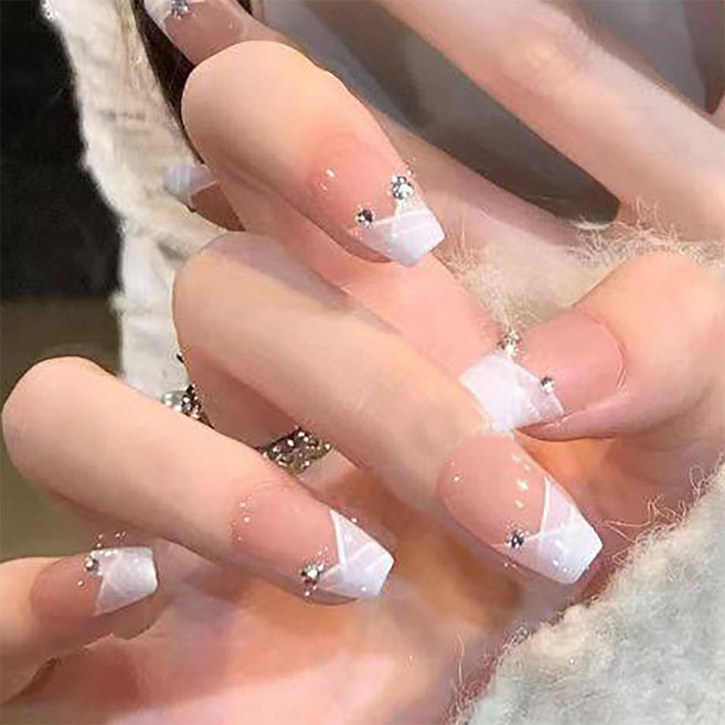 유니스뮬라 붙이는 셀프네일팁 크리스탈 프렌치 심플 숏발레리나팁 U20, 2개, 핑크