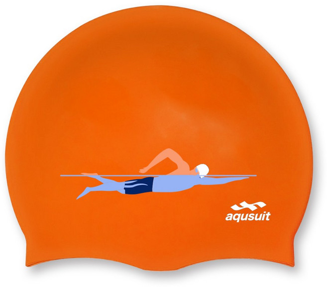 국내생산 아퀴스트 디자인 수영 모자 실리콘 수모, 스위밍맨, (단종)오렌지, 1개