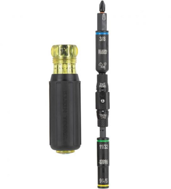 클라인 툴스 32516HD KNECT 16-in-1 임팩트 등급 하이브리드 드라이버 / 너트 드라이버 마그네틱 플립 소켓 11비트 2개 3/8인치 사각 어댑터, 10-in-1