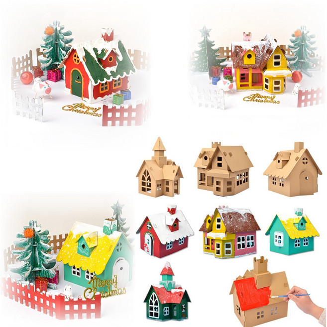 DIY 종이 접기 모형 크리스마스 쿠키 하우스 장식 마분지 골판지 만들기 조립 색칠하기 공작 놀이 페이퍼, E 별트리