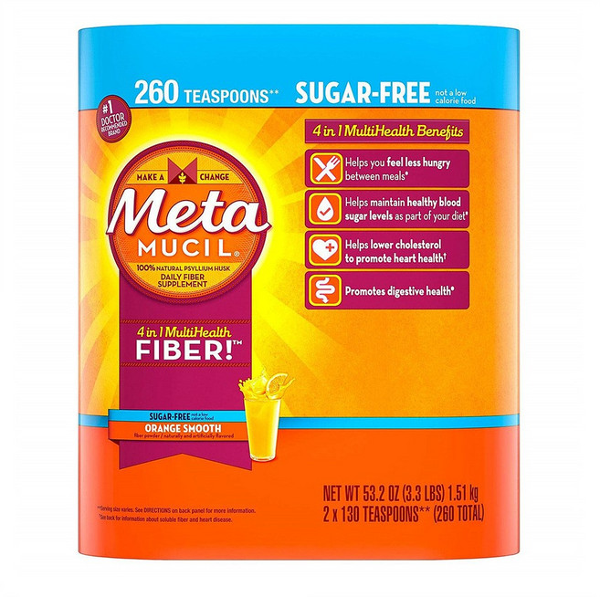 메타무실 Metamucil 4-in-1 Fiber 멀티헬스 파이버 식이섬유 슈가프리 오렌지 스무스 130회분 2팩, 1개