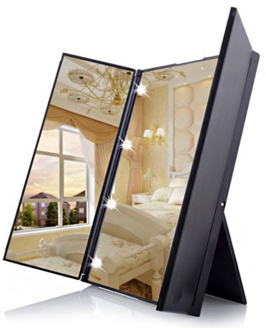 원터치 LED 스탠드 거울 미러 화장, 1개, 블랙