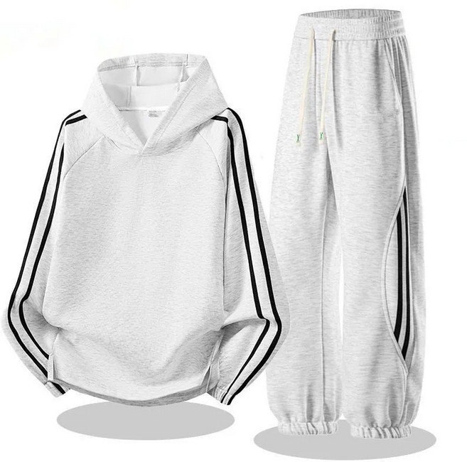 MAKABORO 빅사이즈 남성 트레이닝 투피스 세트 캐주얼 후드 맨투맨 조거 팬츠 봄가을 편한 세트