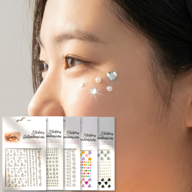 올리올망 큐빅 반짝이 입체 보석 스티커 5종 세트, 1세트, 실버