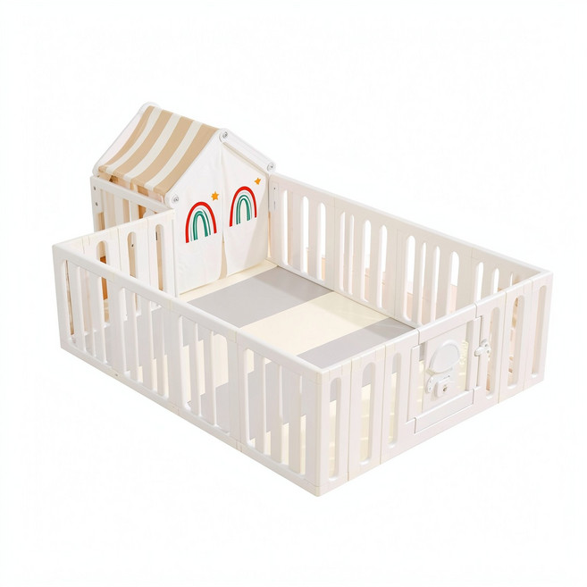 JWJJ 嬰兒安全圍欄 寶寶爬行圍欄, 圍欄全白色160*2004cm厚地墊小房子含小房子地墊送海洋球, 1個