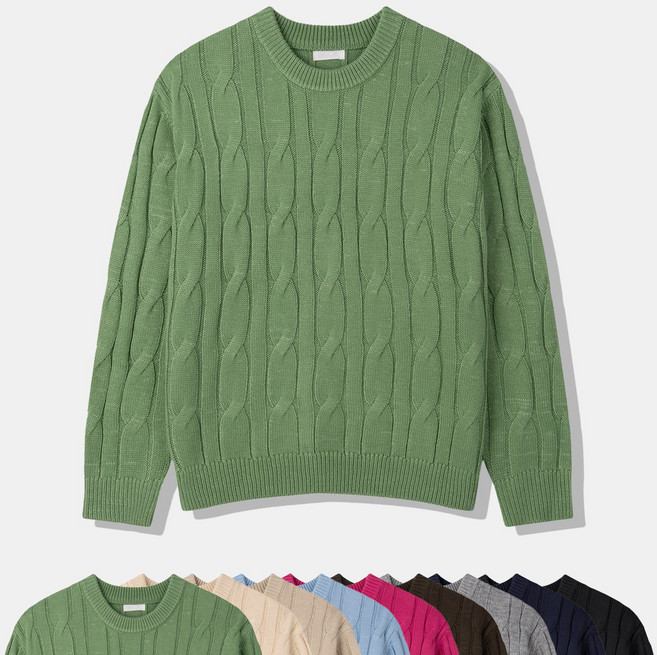 더베이직샵 소프트터치 워셔블 고밀도 꽈배기 케이블 라운드 니트 9컬러