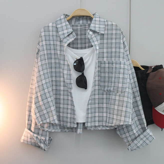 달콩 여성 루즈핏 카라셔츠 봄신상 여름셔츠 프렌치체크크롭셔츠