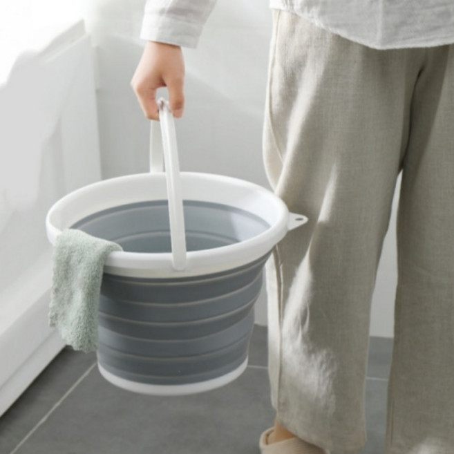 접이식 바스켓 휴대용 세차버킷 접이물통 다용도 폴딩 5L 10L 캠핑용, 접이식 바스켓(5L)그레이+뚜껑포함