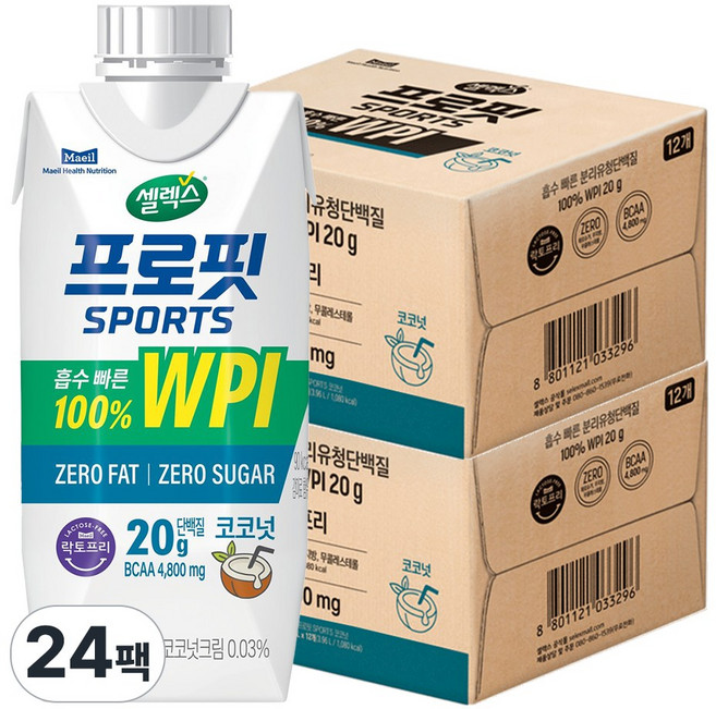 셀렉스 프로핏 스포츠 웨이프로틴 WPI 코코넛 드링크 단백질 음료 무설탕 무지방 분리유청단백질, 24개, 330ml