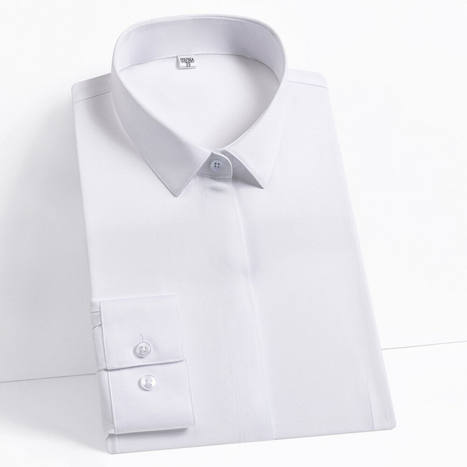 女款 長袖襯衫 素色白 素色黑 彈性襯衫 海藻竹纖維 白色 白色 35cm