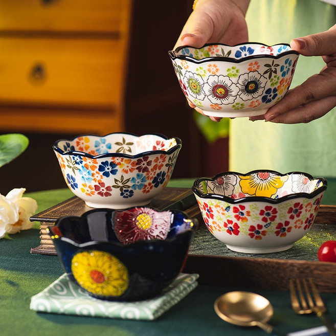 MorningSea 폴란드 예쁜 밥그릇 빈티지 요구르트 디저트 볼, 블루A+블루B+블루C+블루D, 1세트