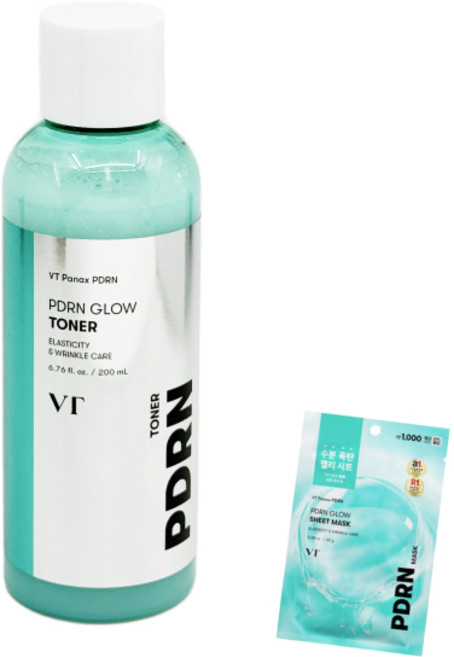 VT 브이티 PDRN 광채토너 물광피부 촉촉 고수분 +광채시트마스크 25g, 4개, 200ml