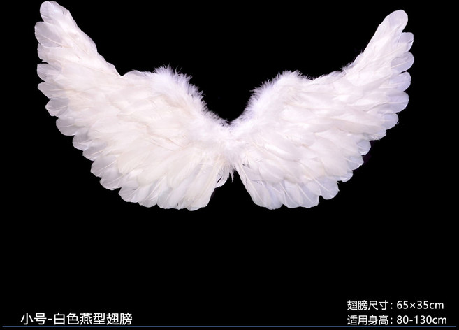 成人兒童天使羽毛翅膀 聖誕節萬聖節花童裝扮道具, 1個, 小號粉色-燕型翅膀+翅膀頭箍+棒