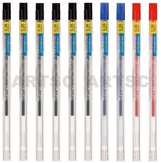 유니 스타일핏 유성볼펜 리필심 0.38mm 혼합 SXR-89-38 (제트스트림), 1박스, 0.38 혼합10개(흑6청2적2)
