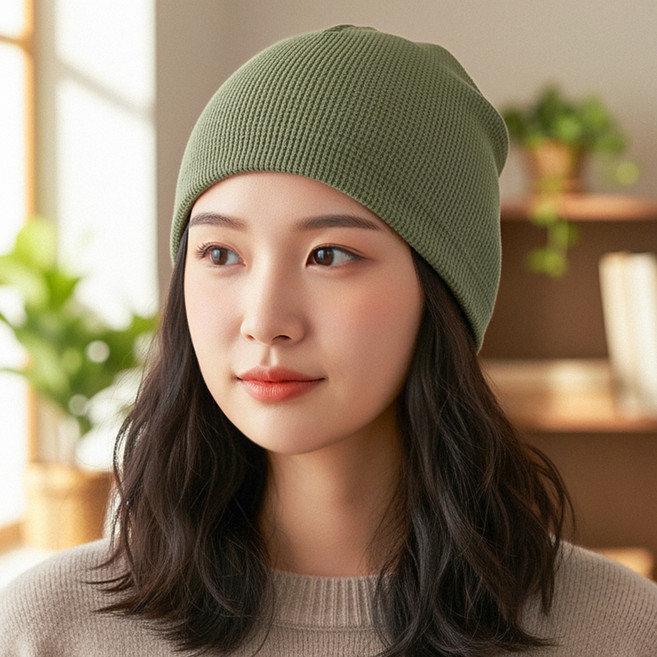 라핑 국내생산 코튼 100% 소프트 와플 비니 얇은 순면 비니 항암모자 환우 두건