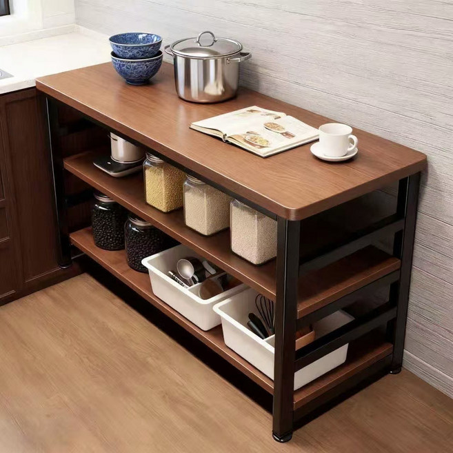 Seekfun 업그레이드 주방 수납장 하중240kg 3단 테이블 튼튼한 와이드 수납 선반 식탁 렌지대 작업용, 블랙/Black