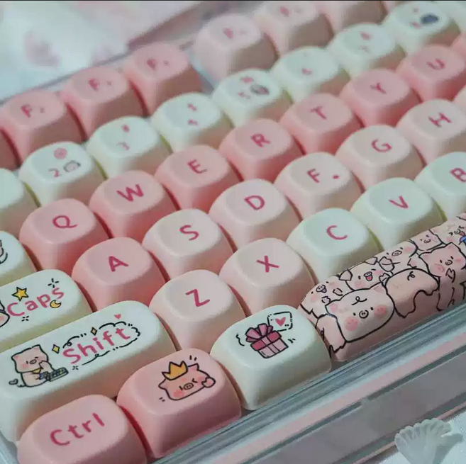 향기로운 돼지귀여운 기계식 키보드 키캡 한글 영문 각인 PBT 염료승화캐릭터 키캡 MOA 프로파일 MX 스위치 호환 61/64/68/87/96/104/108 배열 키보드 지원, 향기로운 돼지, 향기로운 돼지