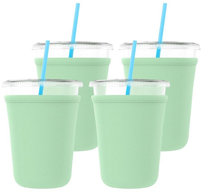 TahoeBay Iced Coffee Cold Cup Sleeve (4-Pack) Reusable Blank Neoprene Insulator Drink Sleeves 16oz, Mint