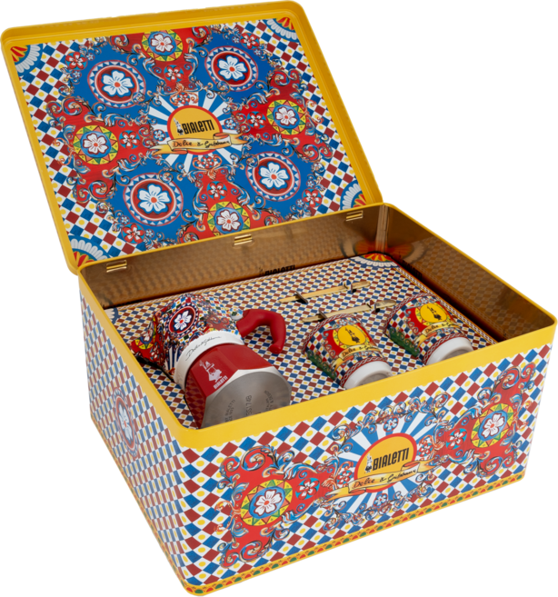 BIALETTI 精緻圖案設計 高品質材料 咖啡愛好者首選, D&G 經典摩卡壺2杯尊爵禮盒, 1個