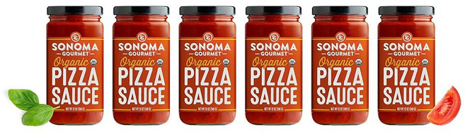 소노마 고메 피자 소스 | 신선한 토마토와 스위트 바질로 만들기 & 글루텐 프리 설탕 첨가 없음 12온스 병 (4팩), 12 Ounce (Pack of 6), 348g