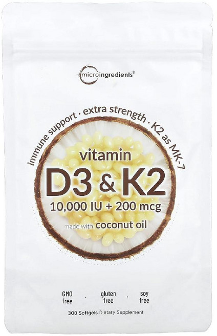 Micro Ingredients 비타민D3 및 K2 소프트젤 300정, 10000IU, 1개