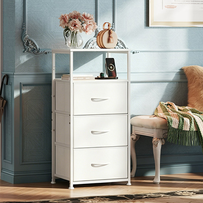 아워라이브 패브릭 서랍형 협탁 선반 포함형 2단 3단, 1개, 3단 화이트