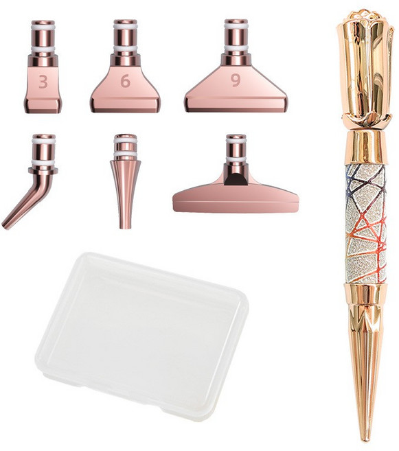 뉴타임즈 고급펜 세트 드 부자재 취미 작업도구 파란색 DIY 고급형 보석십자수 펜세트 도구 보석십자수 도구 포인트 펜세트, 1세트, 3번 포인트 다이아 펜 + 로즈골드 6 머리 + 수납함