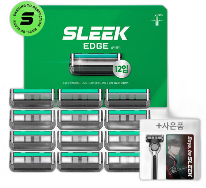 SLEEK 슬릭 엣지 면도날 기획세트 () +증정(면도기+포토카드)/SLEEK, 1개, 12개입