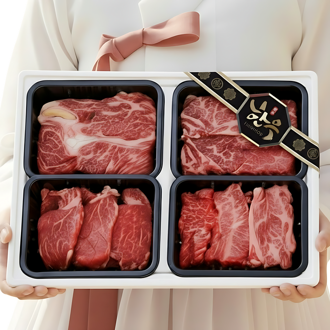 한우선물세트 구이용 냉장 1등급 이상 선물용 등심 안심 부채살 치마살 불고기 국거리 소고기 한우 세트 선물포장, 명품 한우선물세트 1호, 1세트
