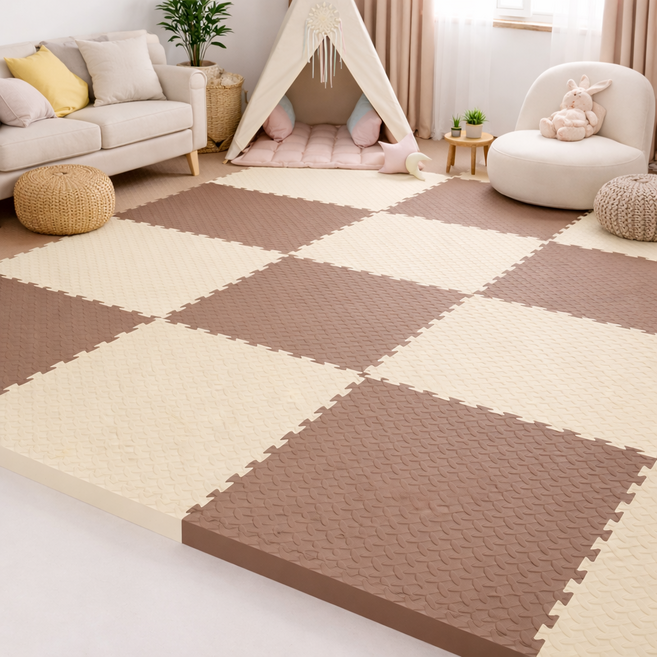 레디보드 2.5cm 두께 EVA 퍼즐매트 30 x 30cm 16개, 1세트, 아이보리+브라운