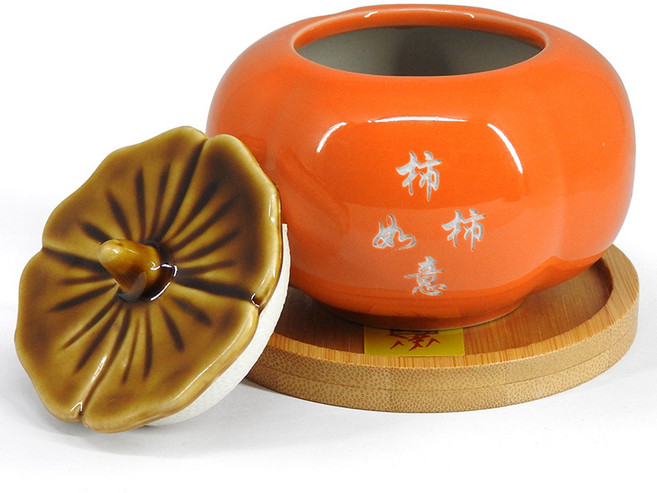 【168開運坊】陶瓷柿子聚寶盆，辦公室招財擺件，五色水晶五帝錢，孟宗竹底座，開光擇日, 需硃砂開光, 1套
