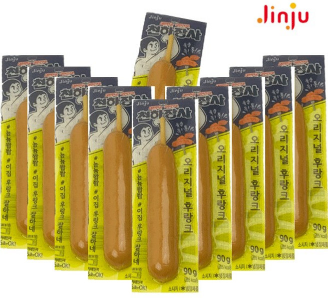 [다만세푸드] 진주햄 천하장사 오리지널 후랑크 90g x 10개 / 편의점 핫바 소세지 소시지