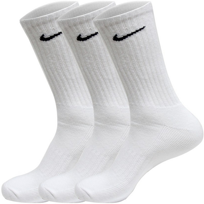 나이키 쿠션 3팩 세트 중목 스포츠 헬스 러닝 양말 화이트 SX4508-101, M(240-260mm), 1개