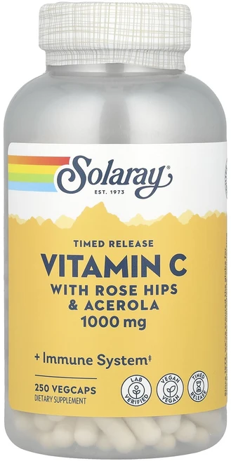 Solaray 서방형 비타민C 로즈힙 및 아세로라 함유 1000mg 베지 캡슐 250정 - 쿠팡