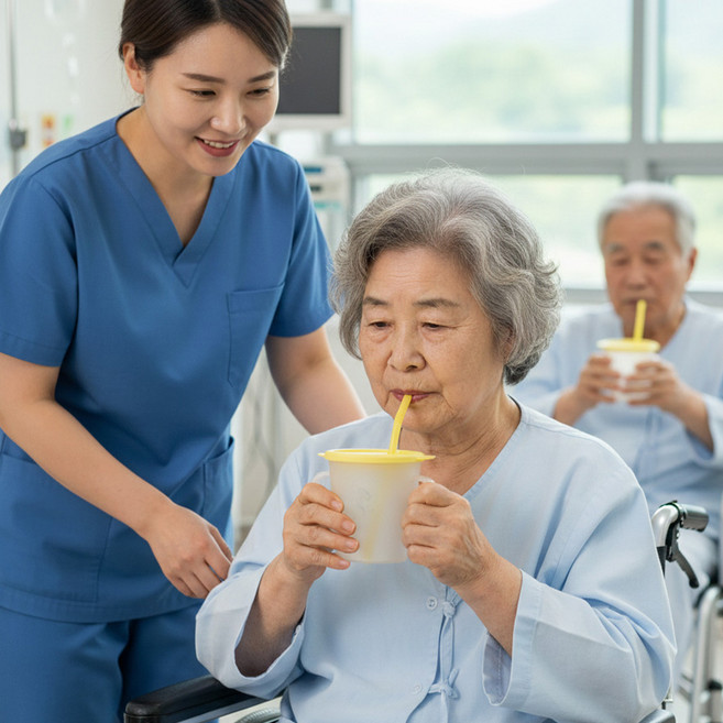 환자용 매직 빨대 물통 300ml 일회용빨대사용 요양원 물병 노인빨대컵, 1개, 매직/핫핑크
