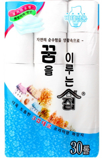 두루마리휴지 꿈집 3겹 30롤 물에녹는휴지 먼지없는 두루말이 착한화장지, 2개, 30개입