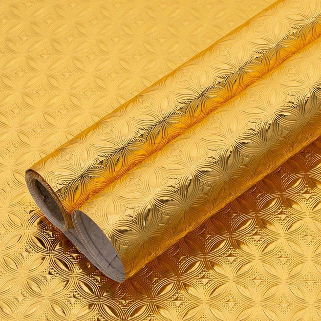 金色貼紙 佛龕背景牆裝飾 金箔自粘牆紙, 金色-銅錢紋 ,60cm寬 x3米長 贈工具一套, 金色