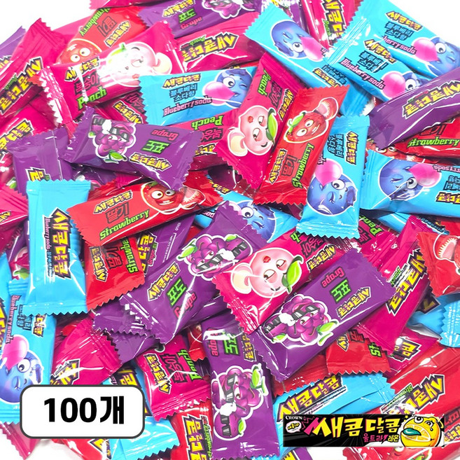 새콤 달콤 혼합 5가지 맛 100개 세트 ( 포도 복숭아 딸기 울트라 레몬블루베리 소다 울트라 ) 총 5종 대용량 개별 포장 츄잉 젤리 세트, 4g