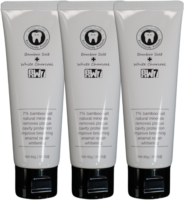 bnw7 대나무 죽염 숯 치약 치주염 잇몸 케어 저불소 천연 임산부 치약, 3개
