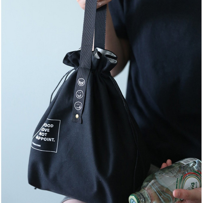 엠케이리빙 복주머니 런치백 직장인 회사원 피크닉 보냉 보온 도시락가방, 블랙