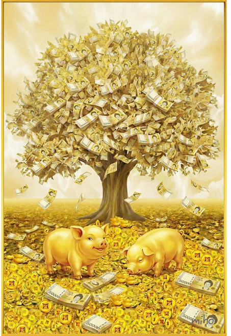 미호코리아 돈 행운 복 들어오는 액자 개업선물 집들이 돼지 부엉이 해바라기 잉어 금전수, 09.돈벼락돈나무(세로)