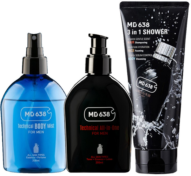MD638 남자 올인원 3종 세트 미백 주름개선 스킨로션 미스트 3in1 헤어 바디 클렌저 200mlx3, 3개, 200ml